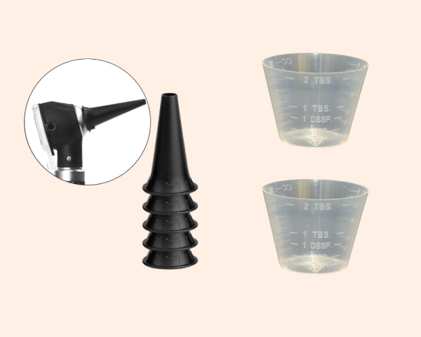 medical consumables of otoscope tips and medicine dose cups